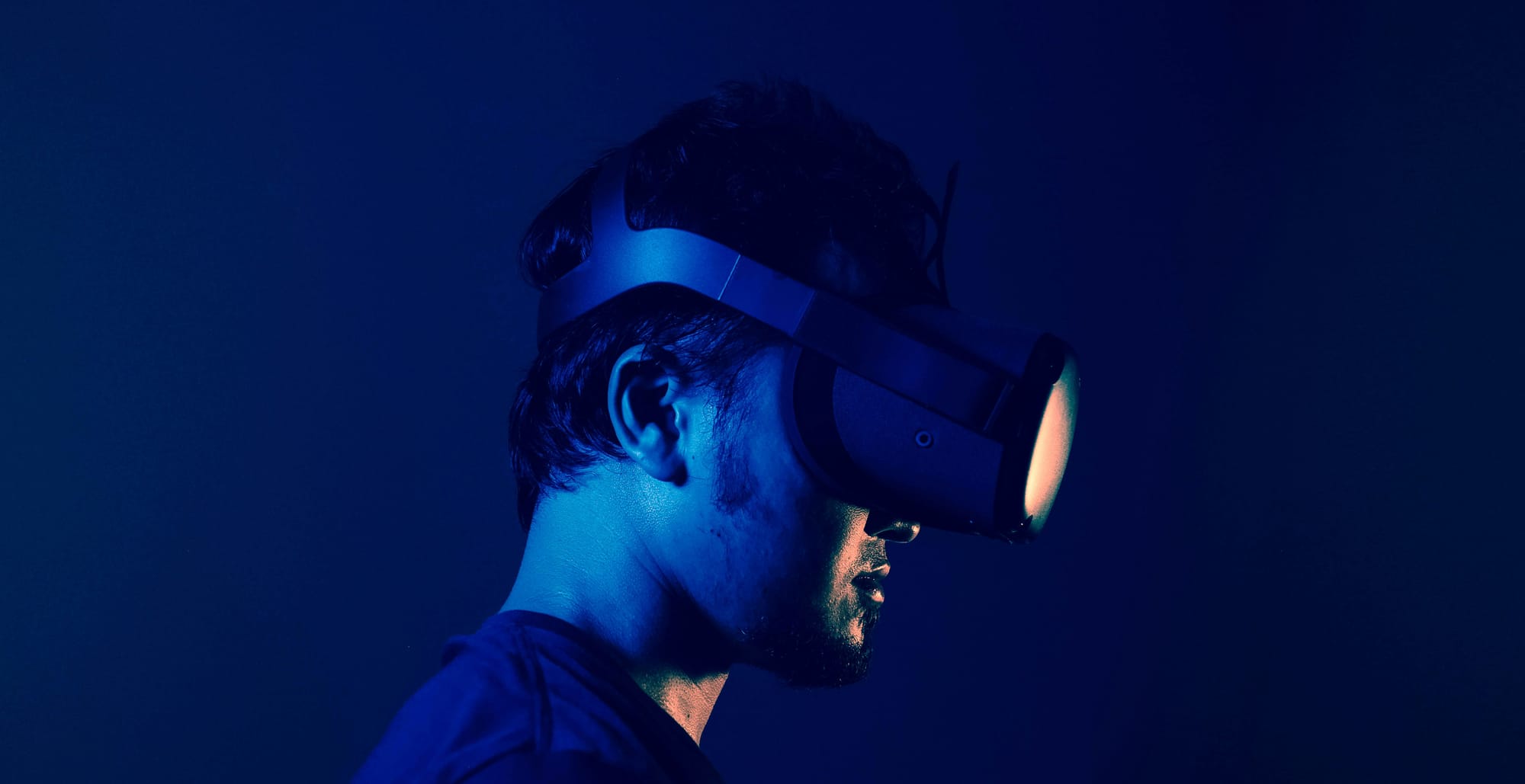 side pose of a man with vr headset - Virtual Workspace