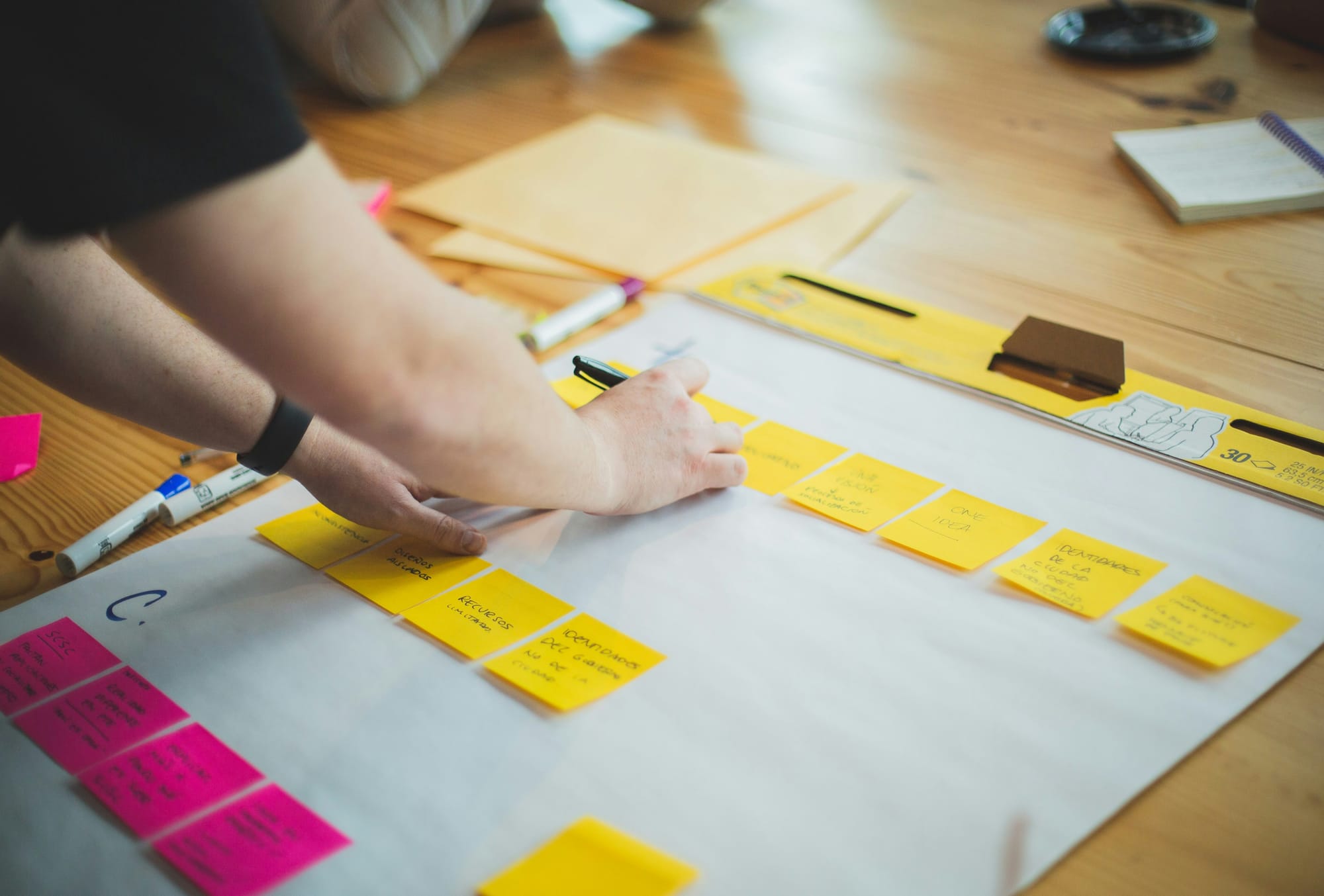 person making sticky notes for Virtual Reality Presentation