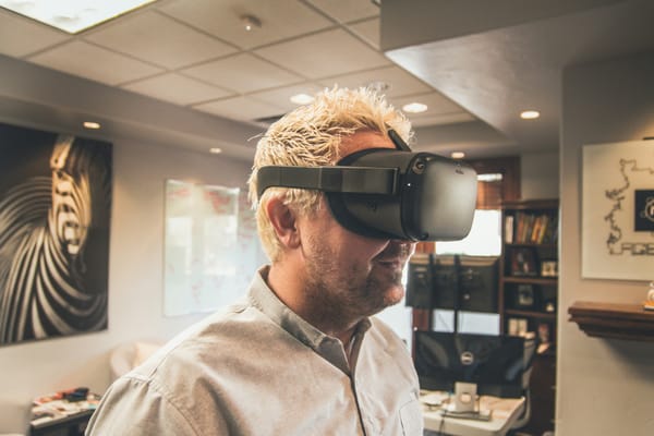 man attending important VR Conferencing